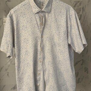 Ben Sherman Men’s White & Blue Dot Short Sleeve Button-Down, Large, Comfortable